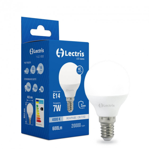 Лампочка світлодіодна Lectris Led 1-LC-1202 G45 7W 4000K 220V E14