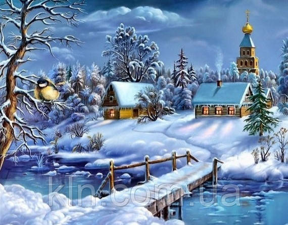 Алмазна вишивка на підрамнику Зимовий пейзаж 40 х 30 см (арт. TN995), фото 1