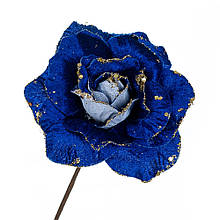 Цветки для новогоднего декора "Зимняя роза синяя" 16 см (упаковка 6 шт.)