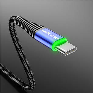 Кабель з підсвіткою Uslion USB — Type C Led 3 A 2 м Blue (для китайських телефонів), нейлон, фото 3