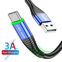 Кабель з підсвіткою Uslion USB — Type C Led 3 A 2 м Blue (для китайських телефонів), нейлон, фото 5