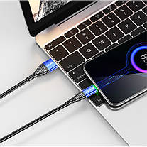 Кабель з підсвіткою Uslion USB — Type C Led 3 A 2 м Blue (для китайських телефонів), нейлон, фото 4