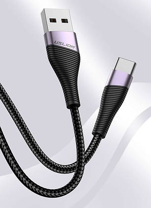 Зарядний кабель USB Type C 3A 2 м Uslion Black/Grey, фото 3