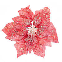 Цветы для новогоднего декора "Снежный цветок розовый" 20 см (упаковка 6 шт.) на зажиме