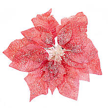 Цветы для новогоднего декора "Снежный цветок розовый" 20 см (упаковка 6 шт.) на зажиме