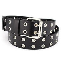 Ремінь унісекс шкіряний з люверсами чорний JK-4035 (125 см)