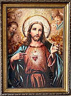 Икона из янтаря " Пресвятое сердце Иисуса Христа "