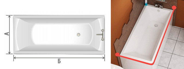 Замер ванной для карниза прямоугольной формы