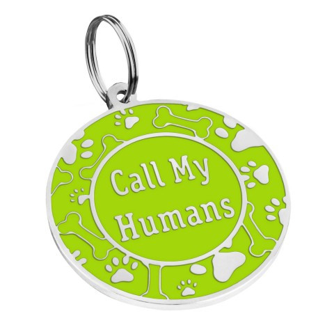 Адресник емальований Call My Humans салатовий, діаметр 2,5 см або 3,2 см (гравіювання під замовлення 3-7 днів)