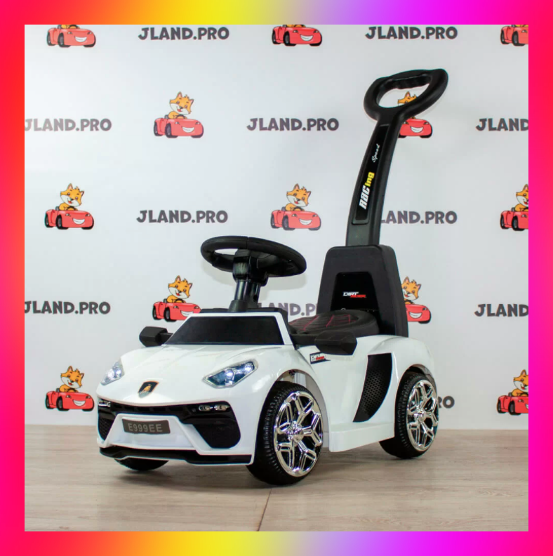 Дитячий електромобіль-толокар 2 в 1 з ручкою і шкіряним сидінням, Lamborgini M 3591L-1 білий, фото 1