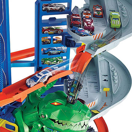 Легендарний гараж Хот Вілс з динозавром Hot Wheels City Robo T-Rex Ultimate Garage, фото 2