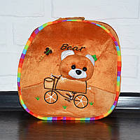 Коричневий дитячий плюшевий рюкзак для дівчаток і хлопчик Ведмідь на велосипеді, дошкільний рюкзак-іграшка