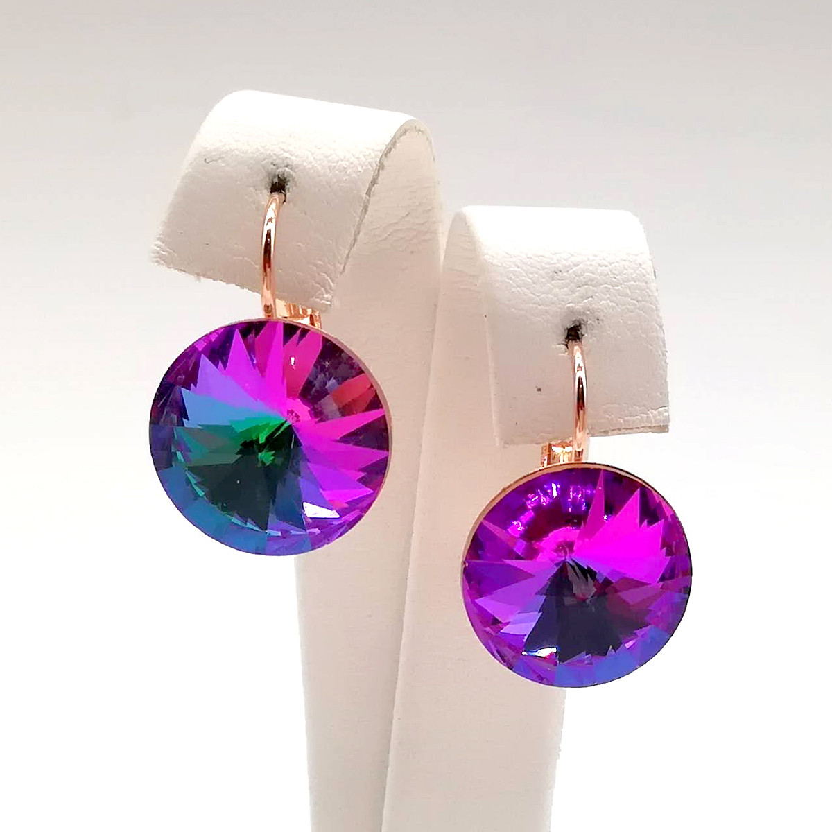 Сережки SONATA з медичного золота, кристали Swarovski фіолетово-синього кольору, позолота PO, 24718 (1)