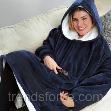 Толстовка-плед із капюшоном двостороння Huggle Hoodie Темно-синій 152685, фото 2