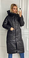 Р 42-48 Стеганное зимнее пальто с капюшоном 22994 42, Черный