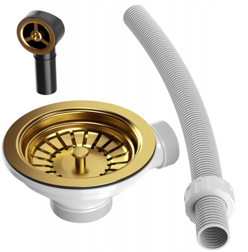 Євро вентиль  Fisc Italiana. Водозлив з переливом, сифон для мийки (золото).