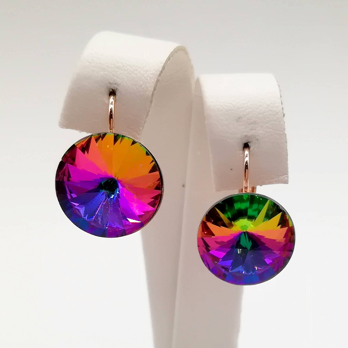 Сережки SONATA з медичного золота, різнокольорові кристали Swarovski, позолота PO, 24721 (1)