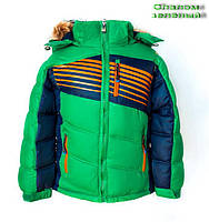 Яскрава тепла зимова куртка-пуховик з капюшоном на хлопчика 116-140 рр Слалом зелений
