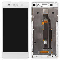 Дисплей для Sony Xperia E5 F3311, F3313, модуль в сборе (экран и сенсор), с рамкой, оригинал Белый