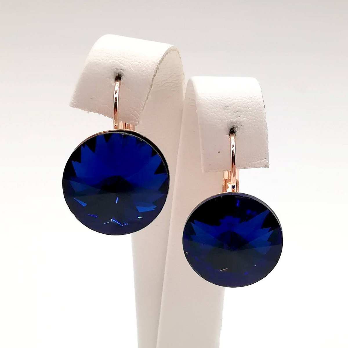 Сережки SONATA з медичного золота, кристали Swarovski темно-синього кольору, позолота PO, 24737