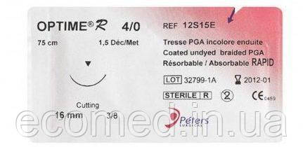 Нитка, що розсмоктується,OPTIME R 4/0 3/8 T16 T19 75CM, фото 1