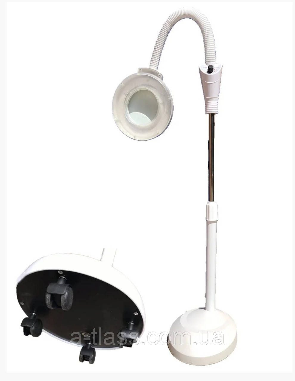 Лампа лупа напольная гофра на колесах с LED диодами регулировкой света и высоты 5 диоптрий - фото 2 - id-p1298641185