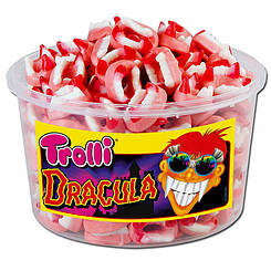 Желейні цукерки мармелад жувальний зефір Mini Dracula дракула зуби ТМ Trolli ТролиНімеччина пластмасовий лоток 150шт 1,05кг