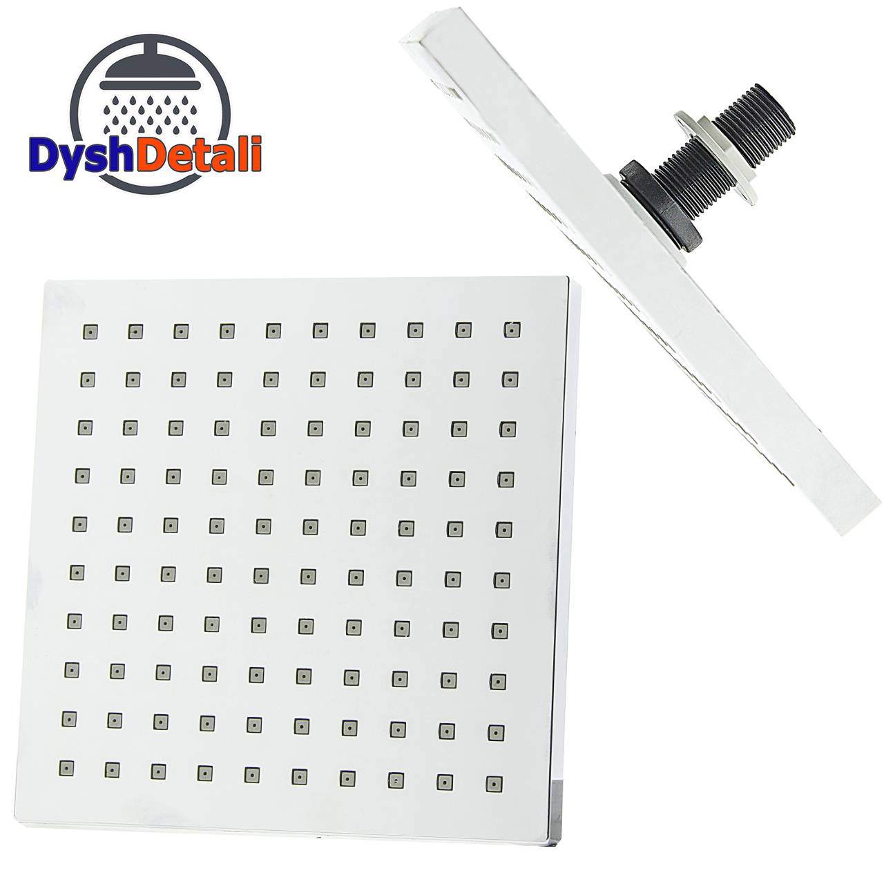 Лійка для душової кабіни, квадратна 180 мм. х 180 мм. ( Л-180\17 ) товщина 17 мм. Шток з зовнішньою різьбою.