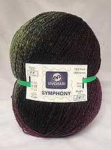 Пряжа вовняна Vivchari Premium Symphony, Color No.11 зелено-чорно-баклажановий меланж