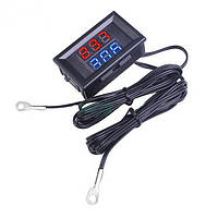 Цифровой термометр с двойными датчиками для авто, питание 12 - 24 вольт, цвет дисплея красный + синий