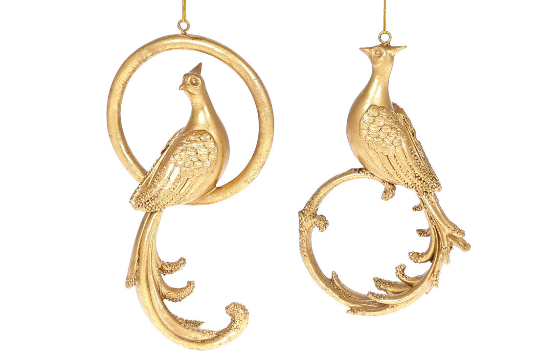 Декоративна підвісна фігурка Павич, 17 см, 2 різновиди, колір — золото, фото 1