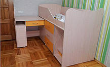Кровать-чердак Bed Room-5 малиновая, выдвижная лестница-комод, выдвижной шкаф, выбор цвета фасадов, фото 3