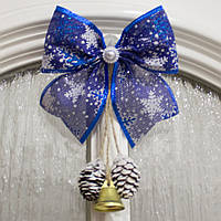 Синій Бант з дзвіночком, новорічний декор