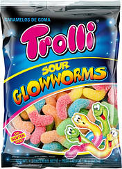 Желейні цукерки мармелад жувальний зефір Sour Glowworms червяки 100г ТМ Trolli Тролі Німеччина