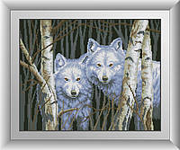 "Білі вовки (квадратні, повна)" Dream Art. Набір для малювання камінням алмазний живопис (30653D)