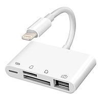 Адаптер OTG перехідник картрідер для iPhone / iPad NK-108L 4 in 1 Lightning / TF / SD / USB, White