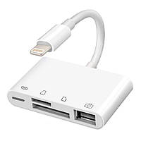 Адаптер OTG переходник картридер для iPhone / iPad NK-108L 4 in 1 Lightning / TF / SD / USB, White