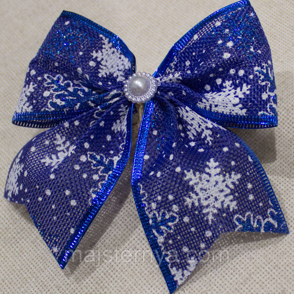 Новорічний бант з тканини синього кольору