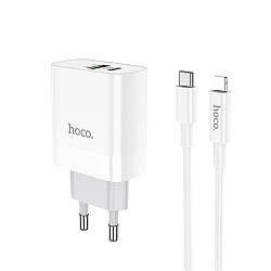 Мережевий зарядний пристрій Hoco C80A USB, 3.1A PD, QC3.0 18W Type-C-Lightning 1m, White