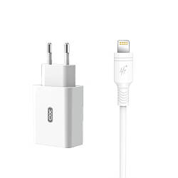 Мережевий зарядний пристрій XO L36 USB 3A QC3.0 Lightning 1м, White