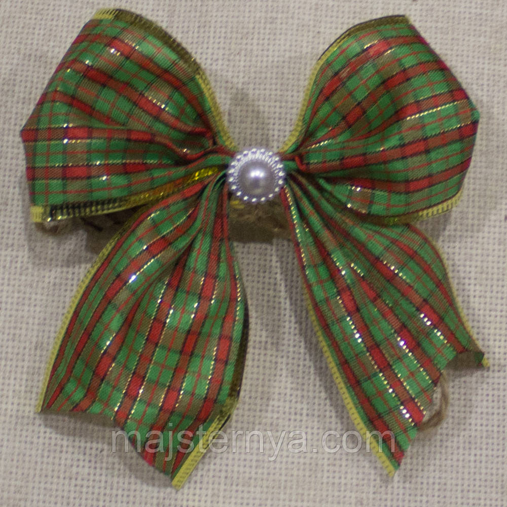 Новорічний бант з червоно-зеленої тканини в кліточку