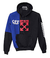 Толстовка з капюшоном утеплена в стилі Off White колір чорний/синій р. 44, 48