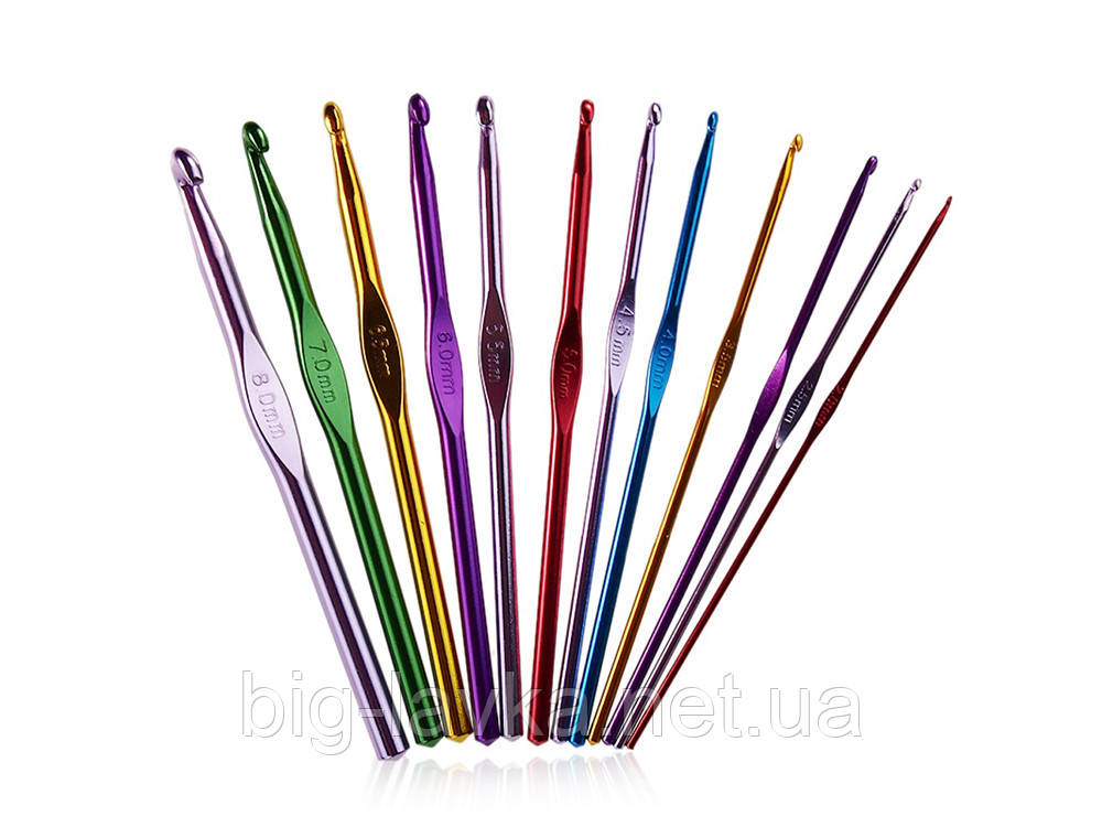 Набір алюмінієвих гачків для в'язання 12 шт, фото 1