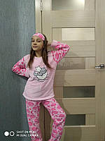 Пижама детская зимняя девочке , махра+флисс с вышивкой от 4 до 9 лет, зимняя пижама девочке розовая