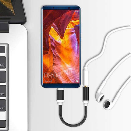 Перехідник адаптер для навушників Alitek USB Type-C - 3.5 мм, Black/White, нейлон, фото 2