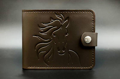 Портмоне-гаманець №3 з відділенням для фото тиснення Коня темно-коричневого кольору