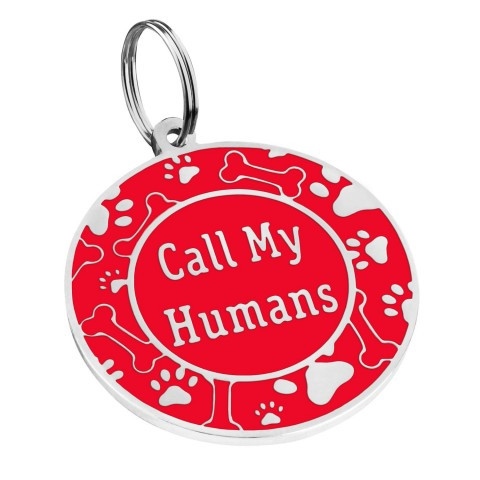 Адресник емальований Call My Humans червоний, діаметр 2,5 см або 3,2 см (гравіювання під замовлення 3-7 днів)