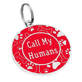 Адресник емальований Call My Humans червоний, діаметр 2,5 см або 3,2 см (гравіювання під замовлення 3-7 днів)