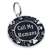 Адресник эмалированный Call My Humans черный, диаметр 2,5см или 3,2см (гравировка под заказ 3-7 дней)