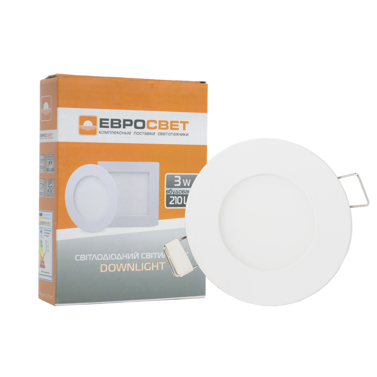Світильник світлодіодний вбудований ЄВРОСВІТЛО LED-R-90-3 3Вт 4200К 90мм (000039169)
